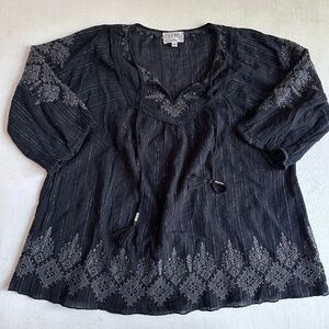 Johnny Was Jade Collection Metallic Embroidered Blouse